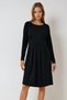 Black Round Neck Quarter Sleeve Gathered Waist Pleated Dress Vs00941 - 4