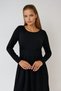 Black Round Neck Quarter Sleeve Gathered Waist Pleated Dress Vs00941 - 5