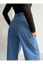 Blue Side Belt Baggy Pants with Epaulette Buckle - 4
