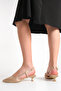 Gold Satin Short Kitten 3 cm Heeled Women's Shoes with Pointed Toe - 3