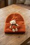 Children's Orange Cute Plush Teddy Bear Figured Folded Winter Knitwear Beanie