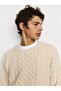 Erkek Bej Relaxed Cable-Knit Kazak - 4