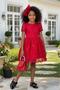 Girls' Red Glittery Formal Dress with Lace Embroidery and Lined Interior - 2