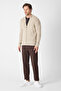 Mattias Men's Beige Thessaloniki Knitted Full Zip Mock Neck Regular Fit Cardigan Sweater - 5