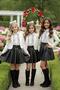 Girl's Diamond Stone Flared Shirt White Blazer Jacket Stone Detailed Leather Skirt Set - 4