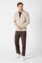 Mattias Men's Beige Thessaloniki Knitted Full Zip Mock Neck Regular Fit Cardigan Sweater - 6