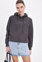Women's Relax Fit Comfortable Cut Cotton Hooded Kangaroo Pocket Smoked Sweatshirt - 2