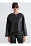 Özmarka New Season Crew Neck Leather-Look Blouse