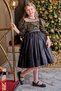 Girl's Boat Neck Sheer Tulle and Velvet Sequin Detail on the Bust Fluffy Balloon Sleeve Black Evening Dress - 2