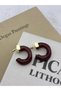 Burgundy Color Half Hoop Asymmetric Gold Detailed Bone Resin Design Earrings