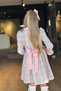 Girls' Collar and Sleeves Ruffled Dress with Full-Length Button Closure and Powder Plaid Details - 4