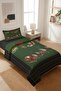 New Year Themed Velvet Fabric Quilted Single Bedspread Set (2 Pieces) Tky0047