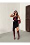 Black Skirt with Side Tassels Asymmetric Linen Skirt