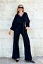 Black Double-Breasted Tie-Down Blouse Slit Pants Double Knitted Set Alc-X12498 - 4