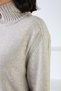 A.Beige Long Sleeve Half Turtleneck Women's Knitwear Sweater with Slit Cashmere on the Sides - 3
