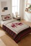 New Year Themed Velvet Fabric Quilted Single Bedspread Set (2 Pieces) Tky0046