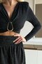 Buckle Detailed Gathered Glitter Long Sleeve Blouse