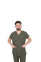D/115 Gray Bat-Sleeve Unisex Doctor Nurse Student Lycra Fabric Scrubs Set - 6