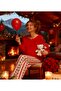 Red Shoulder Lace Detailed Stretchy Fabric Flexible Cotton Pajama Set Valentine's Day Special