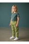 Baby Girl Soft Textured Elastic Waist Double Leg Green Trousers - 4
