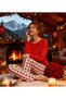 Red Shoulder Lace Detailed Stretchy Fabric Flexible Cotton Pajama Set Valentine's Day Special - 3