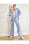 Women Blue Striped Relaxed Wide Leg Trousers - 5