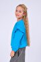 Girl's Ruffle Detailed Floral Embroidered Sweatshirt - Turquoise - 3