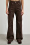 High Waist Cut-Out Leg Opening Jeans Brown - 5