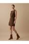 Crew Neck Buttoned Knit Sweater and Buttoned Front Mini Skirt Set - 3