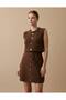 Crew Neck Buttoned Knit Sweater and Buttoned Front Mini Skirt Set