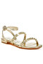 Women Studded Ankle Strap Flat Sandals in Gold