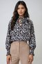 Women's Black-Beige V-Neck Neck Tie Detail Gipe Detail Moss Crepe Blouse Alc-X14367 - 2
