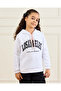 Girls White Printed Hooded Sweatshirt