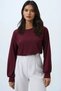 Women's Burgundy Boat Neck Blouse with Cuffed Sleeves Alc-X14393 - 2