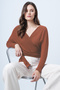 Cinnamon Front and Back Double Breasted Collar Tie Detailed Crop Blouse Alc-X14346 - 5