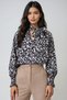 Women's Black-Beige V-Neck Neck Tie Detail Gipe Detail Moss Crepe Blouse Alc-X14367