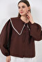 Women's Peter Pan collar Shirt 20314 - Brown - 4