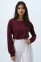 Women's Burgundy Boat Neck Blouse with Cuffed Sleeves Alc-X14393 - 3