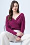 Violet Front and Back Double Breasted Collar Tie Detail Crop Blouse Alc-X14346 - 2