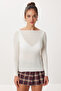 Boat Neck Transparent Knitted Blouse Lby0033 Bone - 3