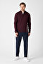 Romulo Men's Burgundy Cotton Italian F Corded Fabric Half Zip D Mock Neck Regular Fit Sweater - 6