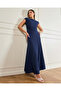 Navy Flared Hem Textured Knitted Skirt - 5