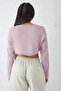 Kate Pink Color Mercerized Crop Sweater with Frayed Detail - 4