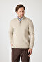 Romulo Men's Beige Cotton Italian F Corded Fabric Half Zip D Mock Neck Regular Fit Sweater - 3