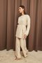 Women's Ecru Waist-Tied Button Detailed Corded Fabric Knitwear Sweater Trousers Two-Piece Set - 3
