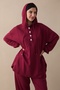 Hooded Button Double Breasted Burgundy Modal Suit - 2