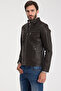 Hakim Collar Snap Fastener Leather Jacket - 2