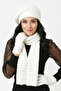 Women's White Painter Patterned 3-Piece Beret Scarf Glove Set - Winter Knitwear Set - 2