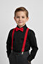 Boys' Long Sleeve Black Shirt and Red Suspender Bow Tie Set - 2