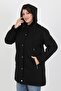 Women's Black Stamp Large Size Coat - 3